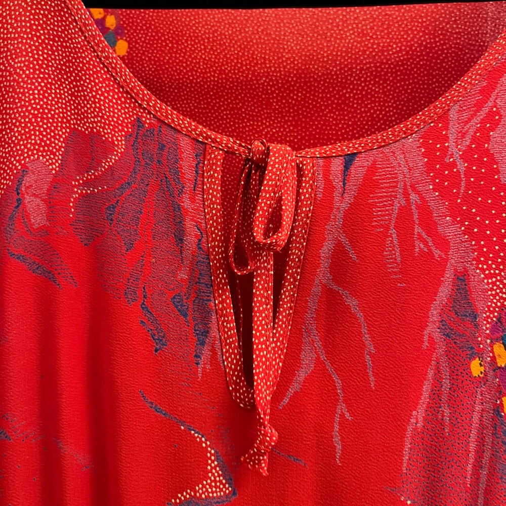 HP❤️Women’s Red Vintage Abstract Wayne Clark Tuscan Style Pleated Dress Sz 8 - Picture 6 of 9